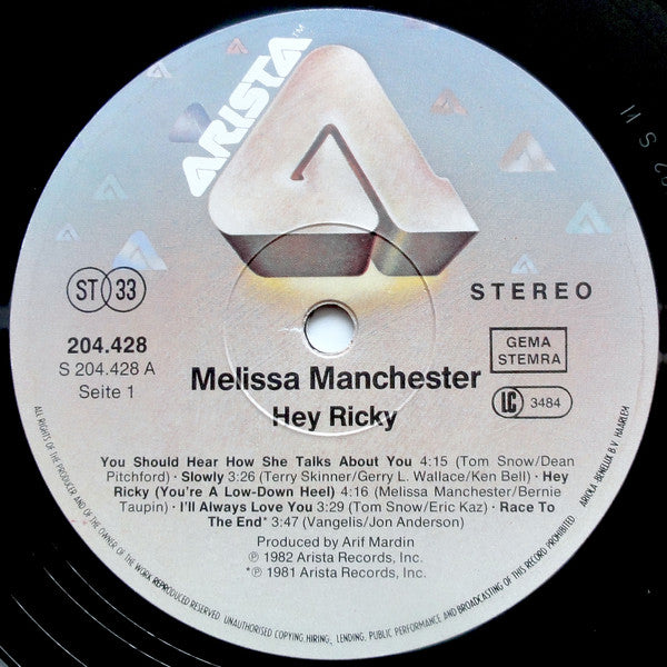 Melissa Manchester : Hey Ricky (LP, Album)