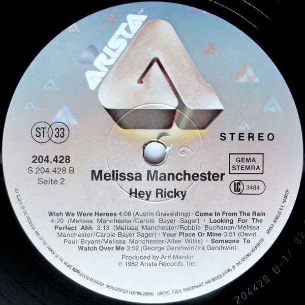 Melissa Manchester : Hey Ricky (LP, Album)