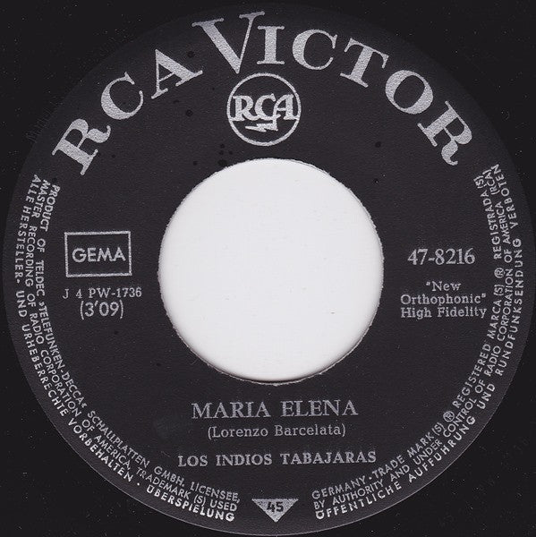 Los Indios Tabajaras : Maria Elena (7", Single)