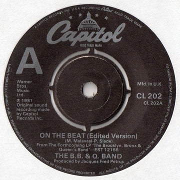 The Brooklyn, Bronx & Queens Band : On The Beat (7", Single, Kno)