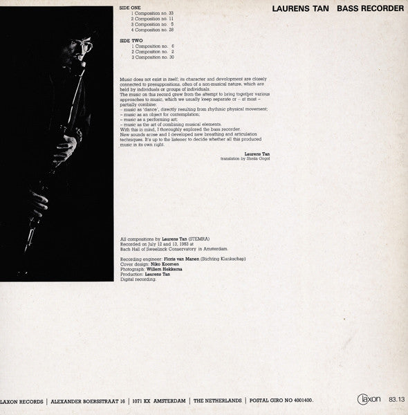 Laurens Tan : Bass Recorder (LP, Album)
