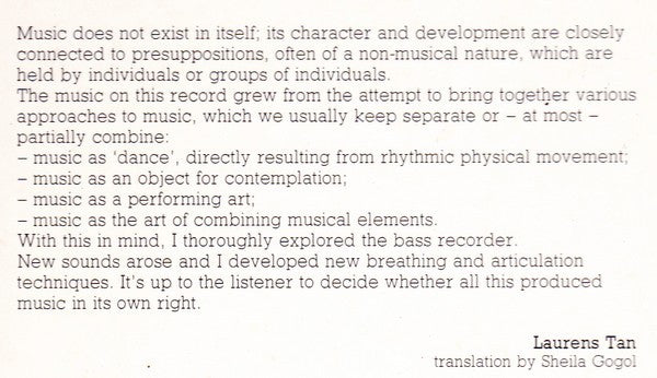 Laurens Tan : Bass Recorder (LP, Album)