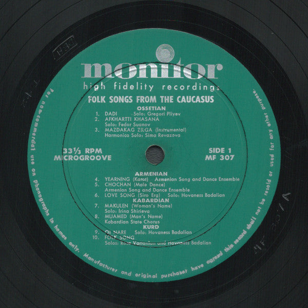 Various : Folk Songs From The Caucasus (LP, Comp, Mono)
