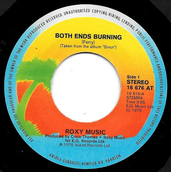 Roxy Music : Both Ends Burning (7", Single)