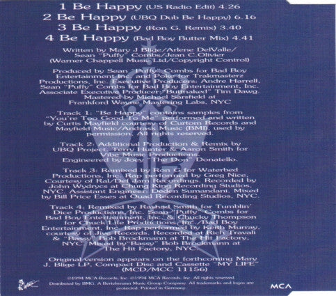 Mary J. Blige : Be Happy (CD, Maxi)