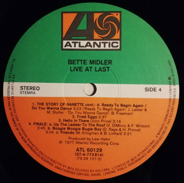 Bette Midler : Live At Last (2xLP, Album, Gat)