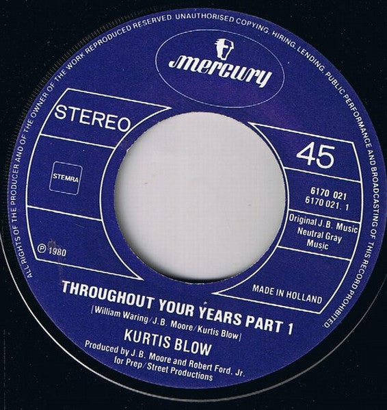 Kurtis Blow : Throughout Your Years (Part 1) / Throughout Your Years (Part 2) (7", Single)