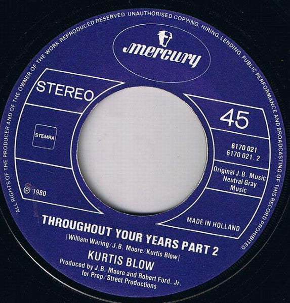 Kurtis Blow : Throughout Your Years (Part 1) / Throughout Your Years (Part 2) (7", Single)