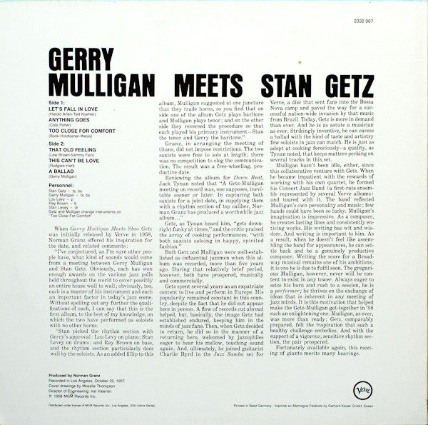 Gerry Mulligan Meets Stan Getz : Gerry Mulligan Meets Stan Getz (LP, Album, RE)