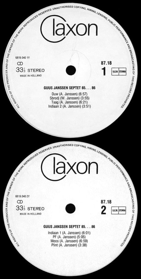 Guus Janssen Septet : 85 .... 86 (LP)