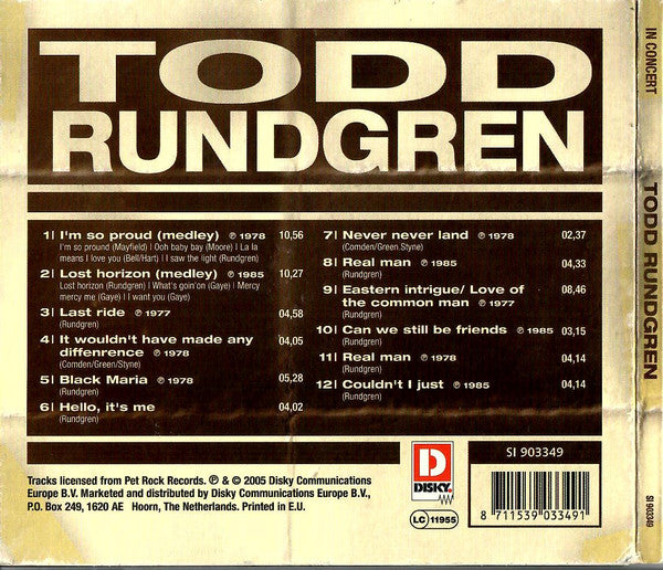 Todd Rundgren : In Concert (CD, Album)