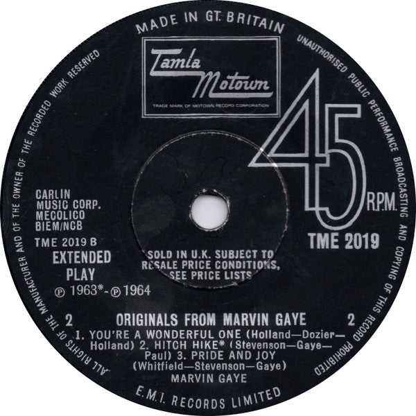 Marvin Gaye : Originals From Marvin Gaye (7", EP)