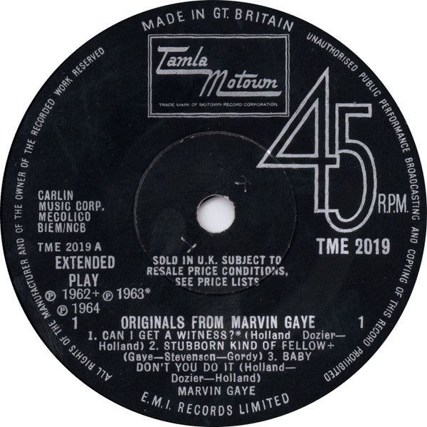 Marvin Gaye : Originals From Marvin Gaye (7", EP)