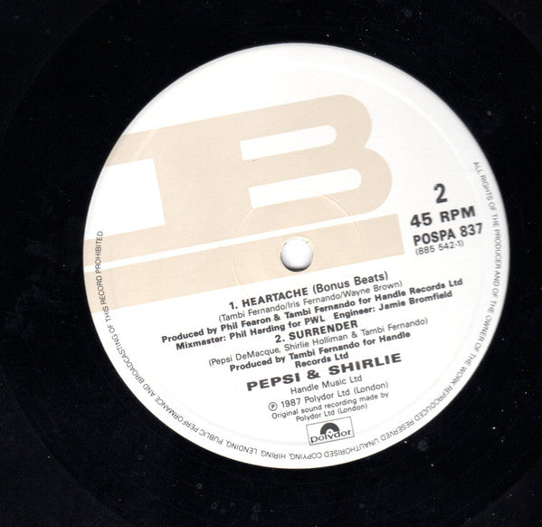 Pepsi & Shirlie : Heartache (Dot & Daisy's Club Remix) (12")