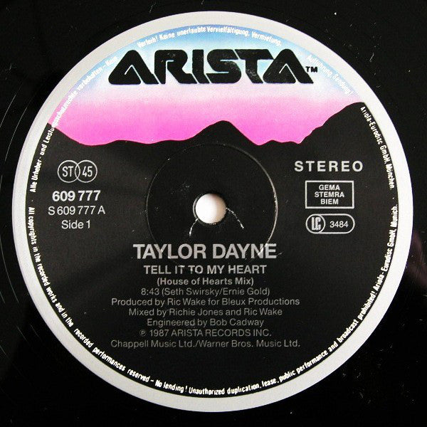 Taylor Dayne : Tell It To My Heart (House Of Hearts Mix) (12")
