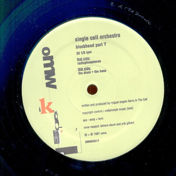 Single Cell Orchestra : Blockhead (Part Y) (12")