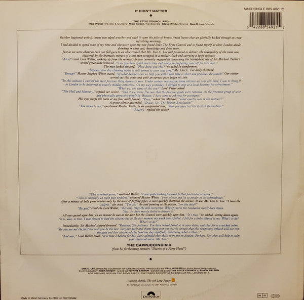 The Style Council : It Didn't Matter (12", Maxi)