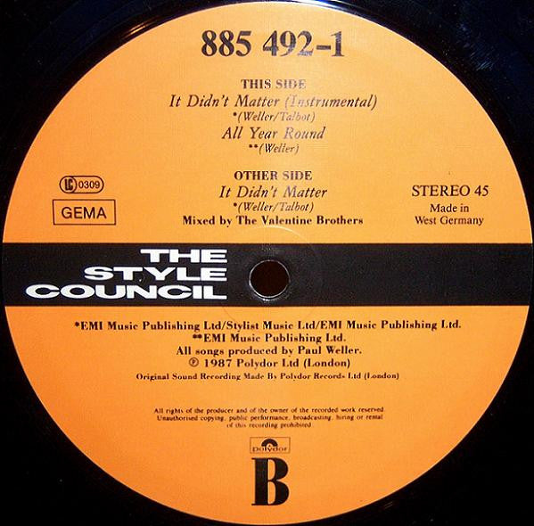 The Style Council : It Didn't Matter (12", Maxi)