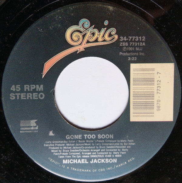 Michael Jackson : Gone Too Soon (7", Single)