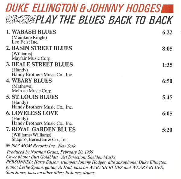 Duke Ellington & Johnny Hodges : Back To Back (Duke Ellington And Johnny Hodges Play The Blues) (CD, Album, RE)