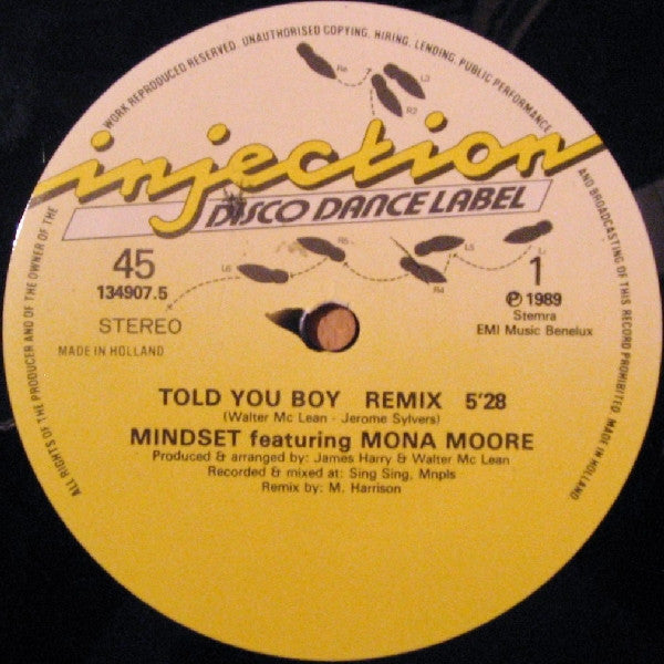 Mindset (4) Featuring Mona Moore (2) : Told You Boy (12")