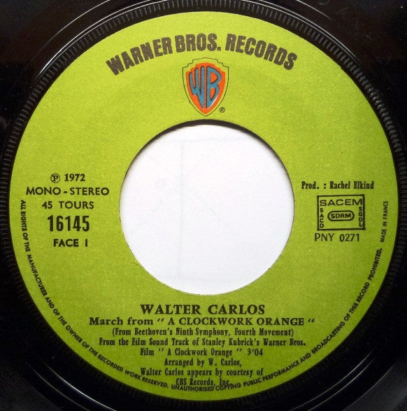 Walter Carlos : Thème De Orange Mécanique / Marche De Orange Mécanique (7", Single, Mono)