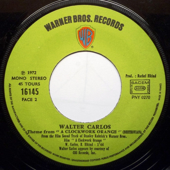 Walter Carlos : Thème De Orange Mécanique / Marche De Orange Mécanique (7", Single, Mono)