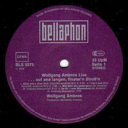 Wolfgang Ambros : Live ... Auf Ana Langen, Finster'n Stroß'n  (2xLP, Album, Emb)