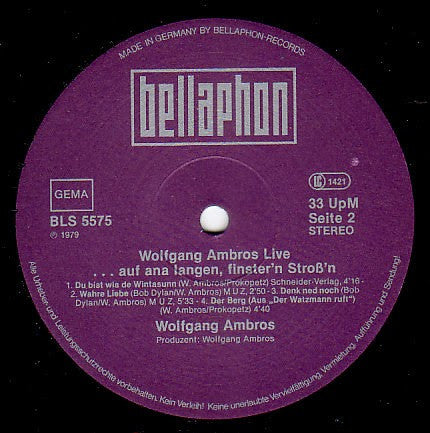 Wolfgang Ambros : Live ... Auf Ana Langen, Finster'n Stroß'n  (2xLP, Album, Emb)