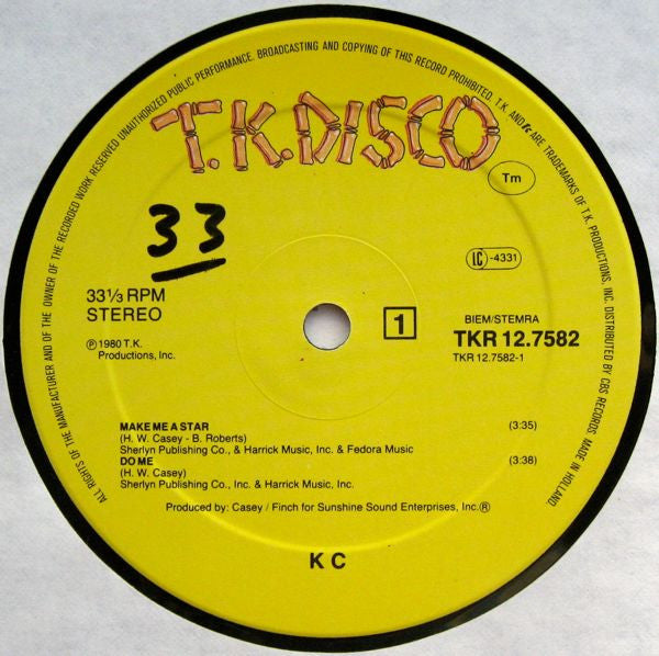 K C* / The Sunshine Band : Make Me A Star / Black Water Gold (12")