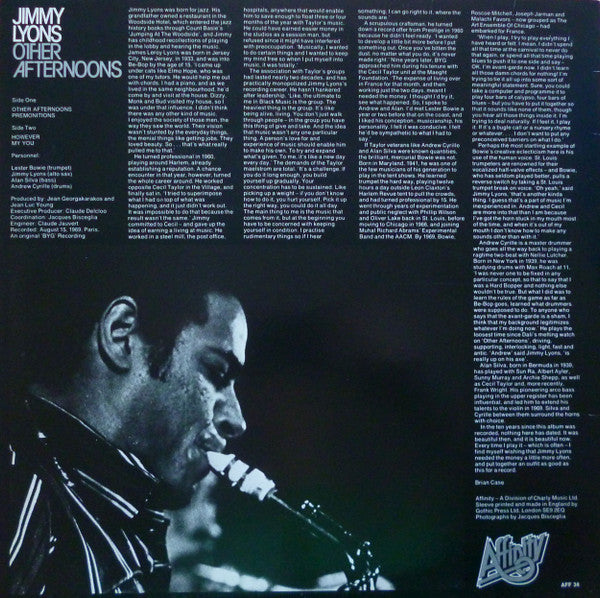 Jimmy Lyons (2) : Other Afternoons (LP, Album, RE)
