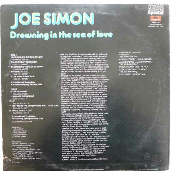 Joe Simon : Drowning In The Sea Of Love (LP, Album, RE)