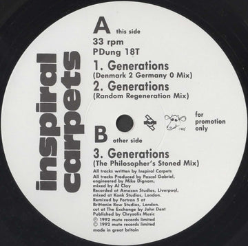 Inspiral Carpets : Generations (12", Single, Promo)