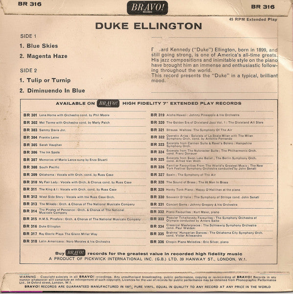 Duke Ellington : Diminuendo In Blue (7", EP)