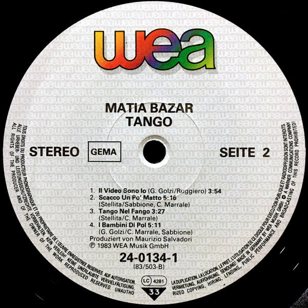 Matia Bazar : Tango (LP, Album)
