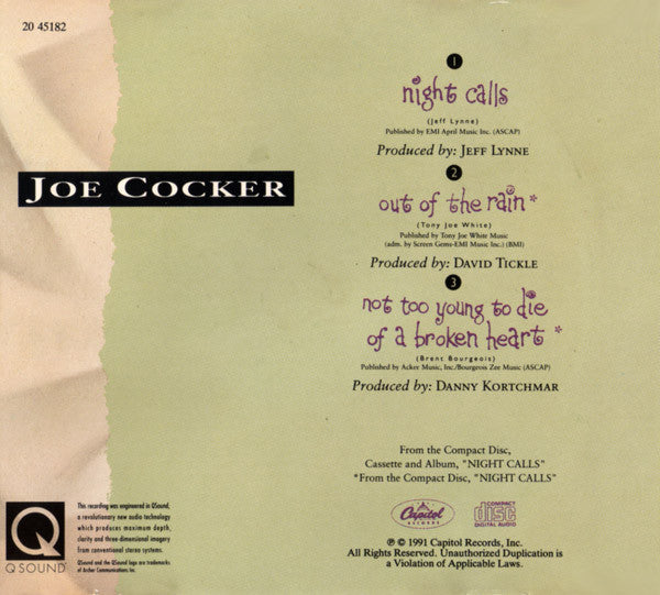 Joe Cocker : Night Calls (CD, Single)