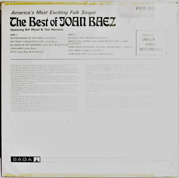 Joan Baez, Bill Wood (5), Ted Alevizos : The Best Of Joan Baez (LP, Comp)
