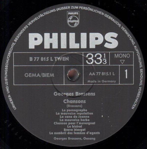 Georges Brassens : Chansons (LP, Comp, Mono, Urh)