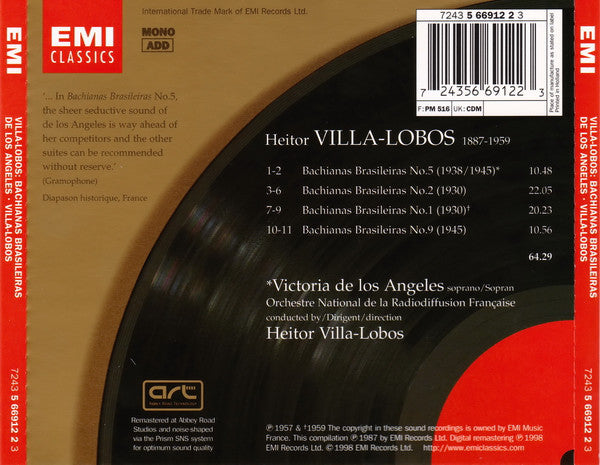 Heitor Villa-Lobos : Victoria De Los Angeles, Heitor Villa-Lobos, Orchestre National De France : Bachianas Brasileiras Nos. 1, 2, 5 & 9 (CD, Comp, Mono, RM)