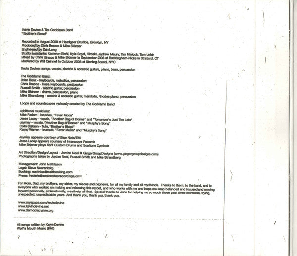 Kevin Devine : Brother's Blood (CD, Album)