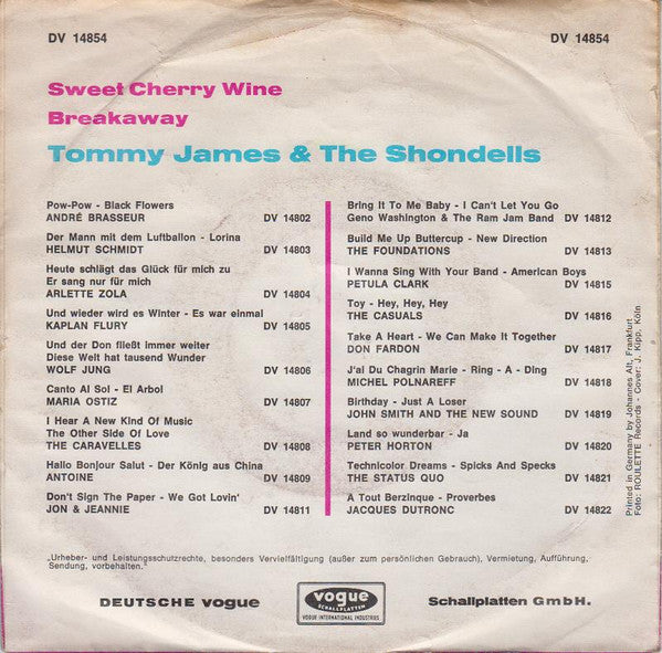Tommy James & The Shondells : Sweet Cherry Wine (7", Single)