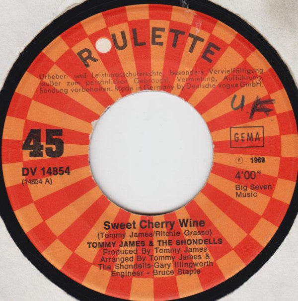 Tommy James & The Shondells : Sweet Cherry Wine (7", Single)