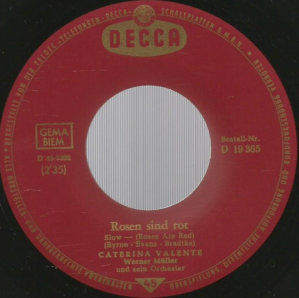 Caterina Valente : Rosen Sind Rot (Roses Are Red) (7", Single, Mono, RE)