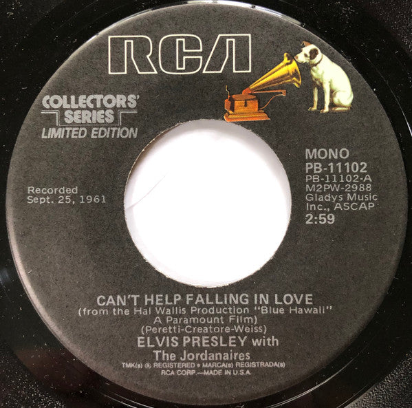 Elvis Presley With The Jordanaires : Can't Help Falling In Love / Rock-A-Hula Baby (7", Single, Mono, Ltd, RE, Ind)