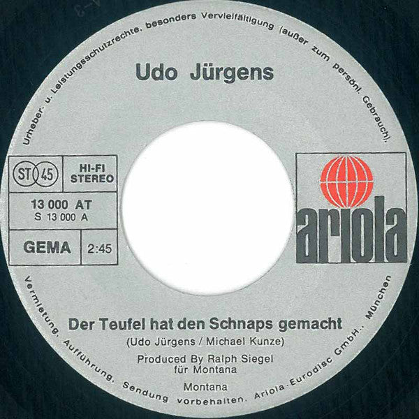 Udo Jürgens : Der Teufel Hat Den Schnaps Gemacht (7", Single, Son)