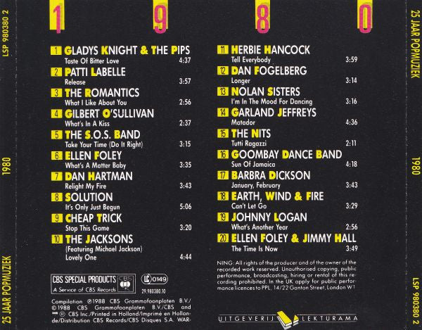Various : 25 Jaar Popmuziek - 1980 (CD, Comp, +Bo)