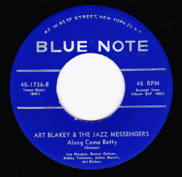 Art Blakey & The Jazz Messengers : Blues March / Along Came Betty (7")