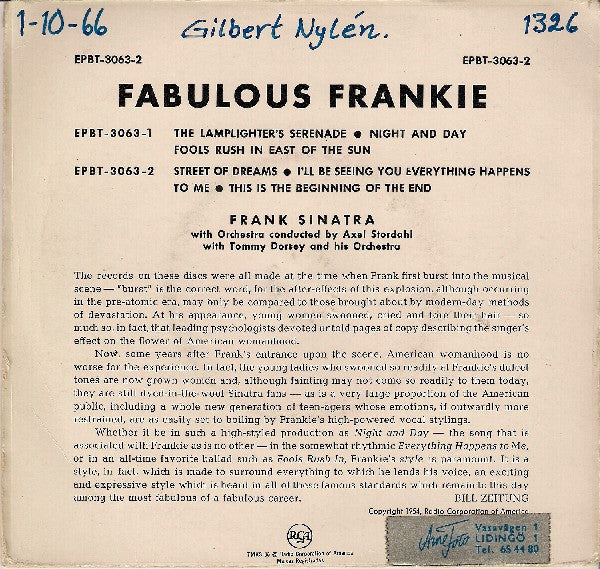 Frank Sinatra With Tommy Dorsey And His Orchestra : Fabulous Frankie (7", EP, Top)