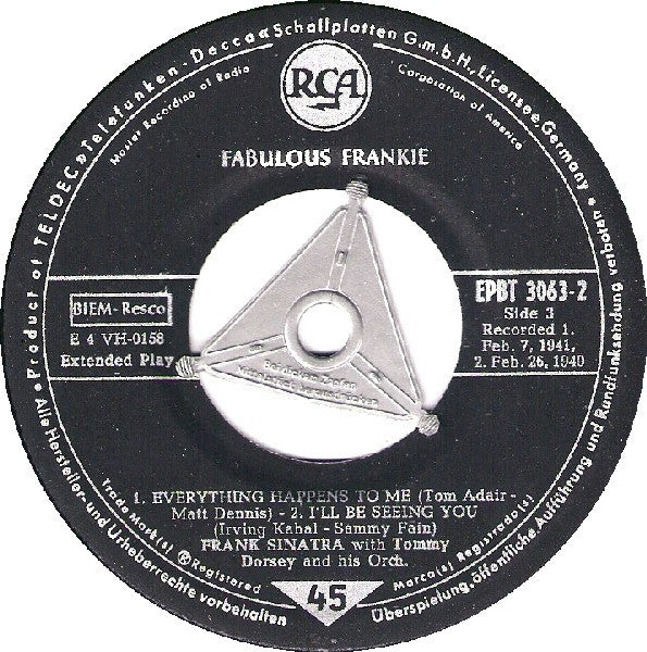 Frank Sinatra With Tommy Dorsey And His Orchestra : Fabulous Frankie (7", EP, Top)