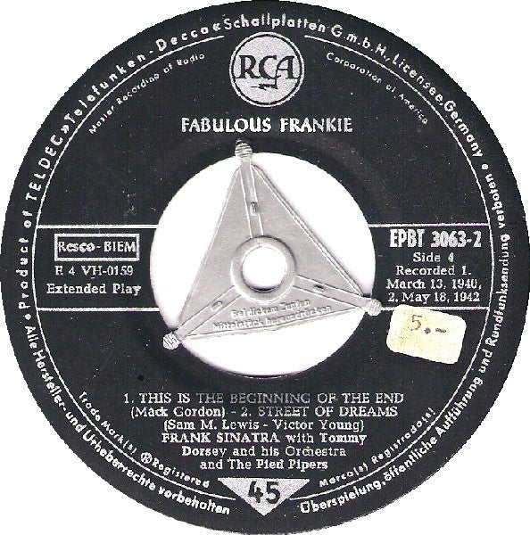 Frank Sinatra With Tommy Dorsey And His Orchestra : Fabulous Frankie (7", EP, Top)